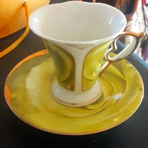 Artistic Yellow and Green Rose Teacup Set (GNA) Demitasse